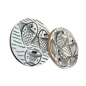 Handcrafted Wooden Tea Coasters Set of 2 | Round Fish Design Drink Coasters for Coffee, Tea & Table Décor (Round)
