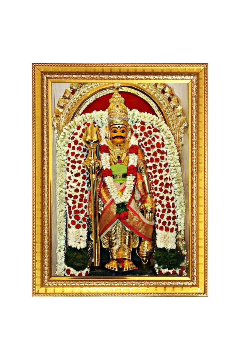 God Shri Veerabhadra Photo Frame - 10x14 Inches, Brown Wooden Frame for Home, Office & Temple Decoration