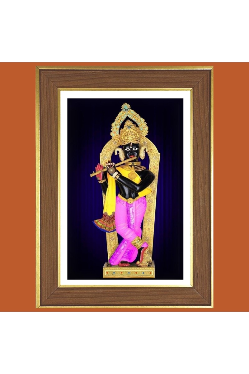 Jay Swaminarayan Photo Frame - 12x16 Inches, Brown Wooden Frame for Home, Office & Temple Decoration