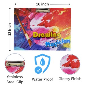 Hi Tech Sales|| Wooden Drawing Board for Kids/Students, Girls & Boys || Stainless Steel Clip, Plain MDF Hard Board Writing Pad(A3 Size) (Multicolored)
