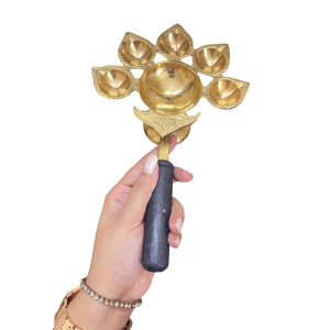 Panch Aarti Diya Oil Lamp, Panch Mukhi Aarti, deep, Jyoti Puja for Diwali/Navratri and Festival. Brass Punch Diya with Wooden Handle - Gold Color Daily Pooja in Home (Small). Panch Aarti Diya Oil Lamp, Panch Mukhi Aarti, deep, Jyoti Puja for Diwali/Navratri and Festival. Brass Punch Diya with Wooden Handle - Gold Color Daily Pooja in Home (Small).
