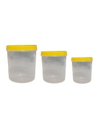 HiTechMart Set of 3 Clear Plastic Storage Containers with Yellow Lids – Airtight, Multipurpose, BPA-Free Jars for Kitchen, Pantry, and Household Organization