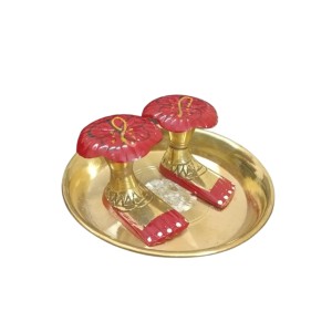 Traditional Brass Charan Paduka Set with Plate | Auspicious Puja Item for Mandir, Worship & Religious Rituals Home Temple, Puja & Spiritual Decor