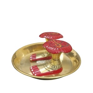 Traditional Brass Charan Paduka Set with Plate | Auspicious Puja Item for Mandir, Worship & Religious Rituals Home Temple, Puja & Spiritual Decor