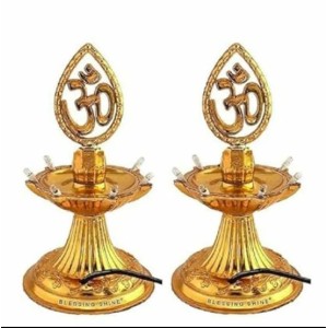 Electric LED Om Diya Lamp Pair | Golden Decorative with Om Symbol for Pooja, Temple, Home & Festival Decoration (Set of 2) Electric LED Om Diya Lamp Pair | Golden Decorative with Om Symbol for Pooja, Temple, Home & Festival Decoration (Set of 2)