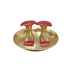 Traditional Brass Charan Paduka Set with Plate | Auspicious Puja Item for Mandir, Worship & Religious Rituals Home Temple, Puja & Spiritual Decor