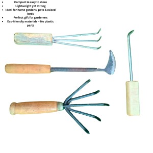 HI TECH Sales Garden Hand Tools Set – 4-Piece Gardening Kit with Wooden Handles – Weeder, Cultivator, Fork & Hook – Ideal for Weeding, Digging, Loosening Soil & Planting HI TECH Sales Garden Hand Tools Set – 4-Piece Gardening Kit with Wooden Handles – Weeder, Cultivator, Fork & Hook – Ideal for Weeding, Digging, Loosening Soil & Planting