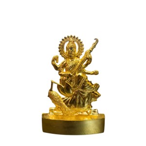 Antique Gold Metal Statue Maa Saraswati Showpiece for Home & Office | Hindu Goddess Decorative Murti for Puja & Mandir Office Table Showpiece.
