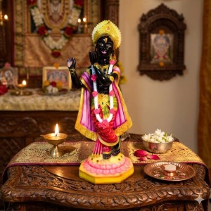 Black Lord Krishna Statue Playing Flute with Golden Crown – Hindu God Murti Idol for Home Mandir, Pooja Room, Temple Decor & Spiritual Gift Item Black Lord Krishna Statue Playing Flute with Golden Crown – Hindu God Murti Idol for Home Mandir, Pooja Room, Temple Decor & Spiritual Gift Item
