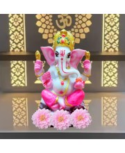Hi Tech Sales Handcrafted Siddhi Ganesh Idol for Home Decor, Gifting Diwali, Birthday, Festivals (5 x 3 Inches) (Pink)