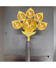 Panch Aarti Diya Oil Lamp, Panch Mukhi Aarti, deep, Jyoti Puja for Diwali/Navratri and Festival. Brass Punch Diya with Wooden Handle - Gold Color Daily Pooja in Home (Small). Panch Aarti Diya Oil Lamp, Panch Mukhi Aarti, deep, Jyoti Puja for Diwali/Navratri and Festival. Brass Punch Diya with Wooden Handle - Gold Color Daily Pooja in Home (Small).