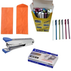 Combo of 20 Pcs Brown Envelopes, 1 Box Fort Gel Pen, Stapler & Pin Combo of 20 Pcs Brown Envelopes, 1 Box Fort Gel Pen, Stapler & Pin