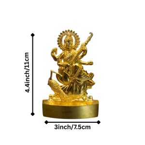 Antique Gold Metal Statue Maa Saraswati Showpiece for Home & Office | Hindu Goddess Decorative Murti for Puja & Mandir Office Table Showpiece.
