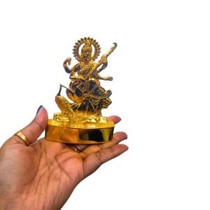 Antique Gold Metal Statue Maa Saraswati Showpiece for Home & Office | Hindu Goddess Decorative Murti for Puja & Mandir Office Table Showpiece.