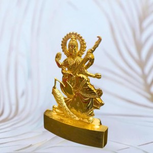 Antique Gold Metal Statue Maa Saraswati Showpiece for Home & Office | Hindu Goddess Decorative Murti for Puja & Mandir Office Table Showpiece.