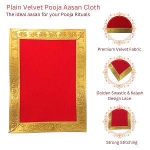 Velvet Pooja Aasan Cloth with Golden Border | Plain Chowki Mat for Puja Table, Home Mandir & Temple | Pack of 6 (6 x 8) Velvet Pooja Aasan Cloth with Golden Border | Plain Chowki Mat for Puja Table, Home Mandir & Temple | Pack of 6 (6 x 8)