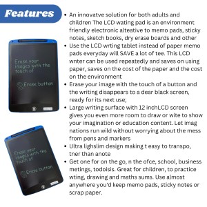 Hitech Sales 12 Inch LCD Writing Tablet Colorful Magic Slate with Stylus Pen Eco-Friendly Digital Drawing and Writing Pad for Kids, Ideal for Drawing, Playing, and Noting Hitech Sales 12 Inch LCD Writing Tablet Colorful Magic Slate with Stylus Pen Eco-Friendly Digital Drawing and Writing Pad for Kids, Ideal for Drawing, Playing, and Noting