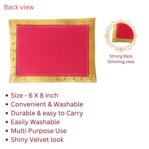 Velvet Pooja Aasan Cloth with Golden Border | Plain Chowki Mat for Puja Table, Home Mandir & Temple | Pack of 6 (6 x 8) Velvet Pooja Aasan Cloth with Golden Border | Plain Chowki Mat for Puja Table, Home Mandir & Temple | Pack of 6 (6 x 8)