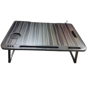 Hitech Sales, Portable Laptop Table with Foldable Legs, Multi-Utility Slots & Gray Striped Woodgrain Finish – Bed Table for Work, Study & Entertainment Hitech Sales, Portable Laptop Table with Foldable Legs, Multi-Utility Slots & Gray Striped Woodgrain Finish – Bed Table for Work, Study & Entertainment