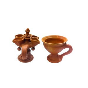 Panch Pradeep with Dhunuchi Combo - Traditional Handcrafted Terracotta 5-Lamp Oil Holder & Incense Holder for Pooja, Religious Ceremonies, Diwali, and Festivals Panch Pradeep with Dhunuchi Combo - Traditional Handcrafted Terracotta 5-Lamp Oil Holder & Incense Holder for Pooja, Religious Ceremonies, Diwali, and Festivals