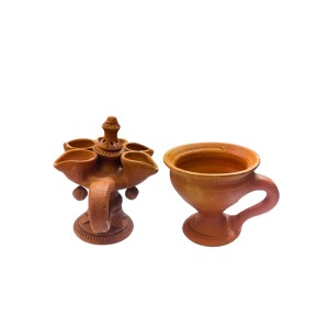 Panch Pradeep with Dhunuchi Combo - Traditional Handcrafted Terracotta 5-Lamp Oil Holder & Incense Holder for Pooja, Religious Ceremonies, Diwali, and Festivals Panch Pradeep with Dhunuchi Combo - Traditional Handcrafted Terracotta 5-Lamp Oil Holder & Incense Holder for Pooja, Religious Ceremonies, Diwali, and Festivals