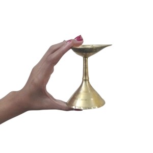 HiTechMart Traditional Brass Gacha Diya with Stand for Puja - Pital Gacha Prodeep or Pradip, Golden Finish