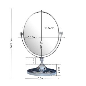 HiTechMart Double-Sided Tabletop Makeup Mirror – 360° Rotating Vanity Mirror with Chrome Finish, Ideal for Beauty, Skincare and Grooming. HiTechMart Double-Sided Tabletop Makeup Mirror – 360° Rotating Vanity Mirror with Chrome Finish, Ideal for Beauty, Skincare and Grooming.