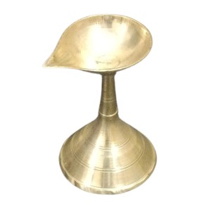 HiTechMart Traditional Brass Gacha Diya with Stand for Puja - Pital Gacha Prodeep or Pradip, Golden Finish