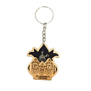 Jagannath Puri Dham Wooden Keychain | Lord Jagannath Balabhadra Subhadra Engraved MDF Key Ring | Spiritual Religious Keychain for Bike, Car & Home Jagannath Puri Dham Wooden Keychain | Lord Jagannath Balabhadra Subhadra Engraved MDF Key Ring | Spiritual Religious Keychain for Bike, Car & Home