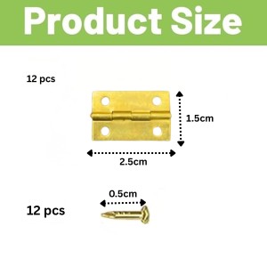 12 pcs Mini Hinges with Screws – Small Brass Hardware for Wooden Boxes, Models & Furniture