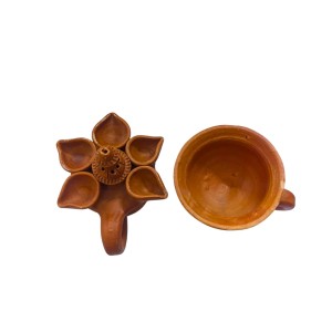 Panch Pradeep with Dhunuchi Combo - Traditional Handcrafted Terracotta 5-Lamp Oil Holder & Incense Holder for Pooja, Religious Ceremonies, Diwali, and Festivals Panch Pradeep with Dhunuchi Combo - Traditional Handcrafted Terracotta 5-Lamp Oil Holder & Incense Holder for Pooja, Religious Ceremonies, Diwali, and Festivals