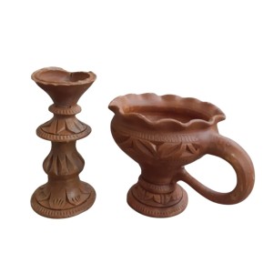 Handmade Clay Dhoop Dani and Pradeep Traditional Terracotta Diya for Puja Home Temple Decoration Festival Use (Set of Two) Handmade Clay Dhoop Dani and Pradeep Traditional Terracotta Diya for Puja Home Temple Decoration Festival Use (Set of Two)