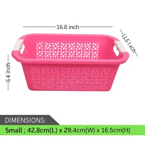 Plastic Laundry Basket with Handles – Durable, Ventilated Storage Hamper for Clothes and Home Organization (pink)