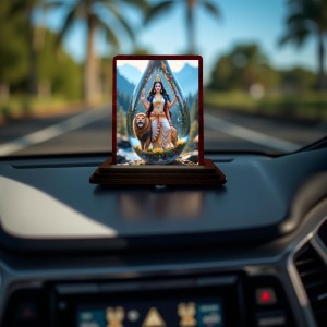 Car Desk/Table Top Goddess Durga Wooden Photo Stand 3x4 Inches, Compact & Stylish Spiritual Display For Car, Home & Office (Pack Of 1) (F14413) Car Desk/Table Top Goddess Durga Wooden Photo Stand 3x4 Inches, Compact & Stylish Spiritual Display For Car, Home & Office (Pack Of 1) (F14413)