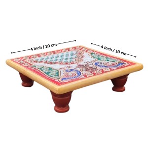 HiTechMart Handcrafted Marble Puja Chowki with Kundan Work, Makrana Marble Pooja Platform with Enamel Painting & Plastic Legs, Decorative Chowki for Mandir, Rituals, Home Décor - 4x4 inch (1, Square) HiTechMart Handcrafted Marble Puja Chowki with Kundan Work, Makrana Marble Pooja Platform with Enamel Painting & Plastic Legs, Decorative Chowki for Mandir, Rituals, Home Décor - 4x4 inch (1, Square)