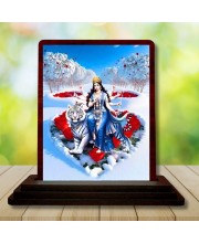 Car Desk/Table Top Goddess Durga Matha Wooden Photo Stand 3x4 Inches, Compact & Stylish Spiritual Display For Car, Home & Office (Pack Of 1) (F14418)
