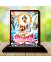 Car Desk/Table Top Lord Buddha Wooden Photo Stand 3x4 Inches, Compact & Stylish Spiritual Display For Car, Home & Office (Pack Of 1) (F14411)