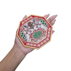 HiTechMart Makrana Marble Puja Chowki Combo Set – Hand-Painted Meenakari & Kundan Work Bajot/Singhasan for Mandir, Festival, Vrat, Decorative Pooja Platform for Idols & Gift Purpose