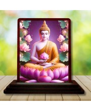 Car Desk/Table Top Lord Buddha Wooden Photo Stand 3x4 Inches, Compact & Stylish Spiritual Display For Car, Home & Office (Pack Of 1) (F14415)