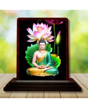 Car Desk/Table Top Lord Buddha Wooden Photo Stand 3x4 Inches, Compact & Stylish Spiritual Display For Car, Home & Office (Pack Of 1) (F14410)
