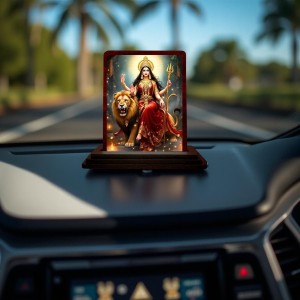 Car Desk/Table Top Goddess Durga Wooden Photo Stand 3x4 Inches, Compact & Stylish Spiritual Display For Car, Home & Office (Pack Of 1) (F14427) Car Desk/Table Top Goddess Durga Wooden Photo Stand 3x4 Inches, Compact & Stylish Spiritual Display For Car, Home & Office (Pack Of 1) (F14427)