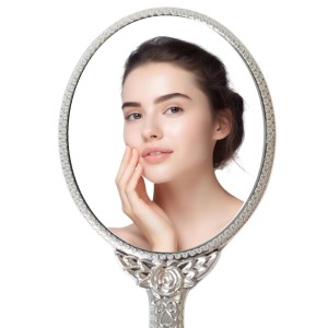 Hitech Sales Oval Silver-Plated Plastic Hand Mirror with One Wooden Hair Comb Free - Portable Mirror for Makeup, Travel, and Daily Use (Medium Size, Pack of 1) Hitech Sales Oval Silver-Plated Plastic Hand Mirror with One Wooden Hair Comb Free - Portable Mirror for Makeup, Travel, and Daily Use (Medium Size, Pack of 1)