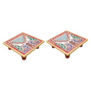 HiTechMart Handcrafted Marble Puja Chowki with Kundan Work, Makrana Marble Pooja Platform with Enamel Painting & Plastic Legs, Decorative Chowki for Mandir, Rituals, Home Décor - 4x4 inch (2, Square) HiTechMart Handcrafted Marble Puja Chowki with Kundan Work, Makrana Marble Pooja Platform with Enamel Painting & Plastic Legs, Decorative Chowki for Mandir, Rituals, Home Décor - 4x4 inch (2, Square)