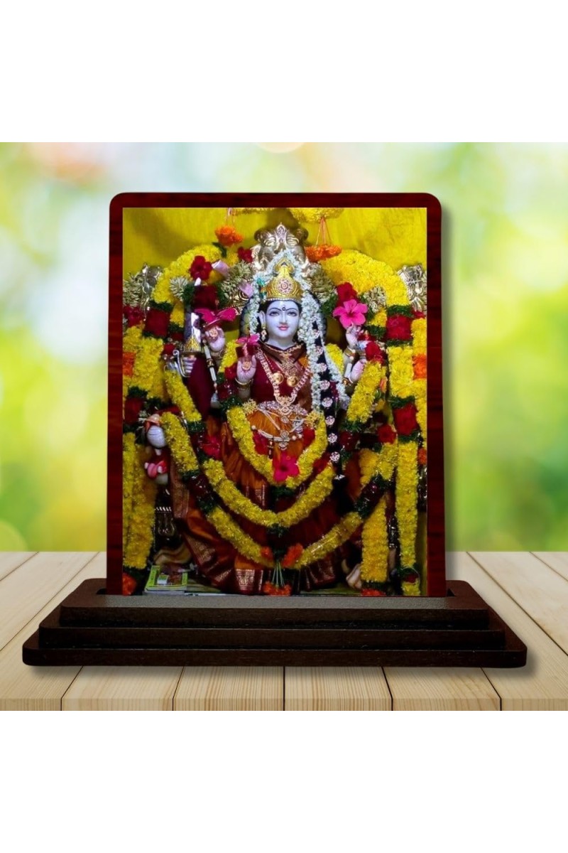 Car Desk/Table Top Goddess Durga Wooden Photo Stand 3x4 Inches, Compact & Stylish Spiritual Display For Car, Home & Office (Pack Of 1) (F14431)