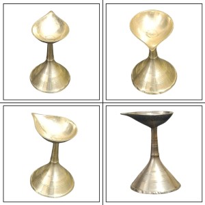 HiTechMart Traditional Brass Gacha Diya with Stand for Puja - Pital Gacha Prodeep or Pradip, Golden Finish