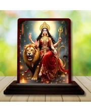 Car Desk/Table Top Goddess Durga Wooden Photo Stand 3x4 Inches, Compact & Stylish Spiritual Display For Car, Home & Office (Pack Of 1) (F14427)