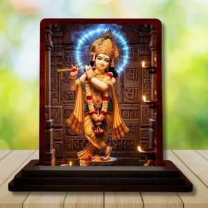 Car Desk/Table Top Lord Krishna Wooden Photo Stand 3x4 Inches, Compact & Stylish Spiritual Display For Car, Home & Office (Pack Of 1) (F14387) Car Desk/Table Top Lord Krishna Wooden Photo Stand 3x4 Inches, Compact & Stylish Spiritual Display For Car, Home & Office (Pack Of 1) (F14387)