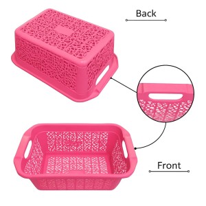 Plastic Laundry Basket with Handles – Durable, Ventilated Storage Hamper for Clothes and Home Organization (pink)