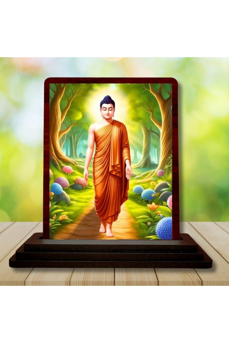 Car Desk/Table Top God Buddha Wooden Photo Stand 3x4 Inches, Compact & Stylish Spiritual Display For Car, Home & Office (Pack Of 1) (F14570)