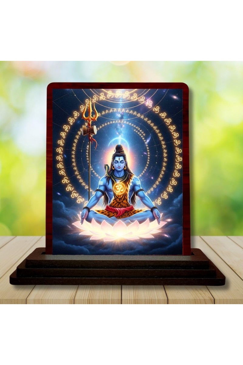Car Desk/Table Top Lord Shiva Wooden Photo Stand 3x4 Inches, Compact & Stylish Spiritual Display For Car, Home & Office (Pack Of 1) (F14378)